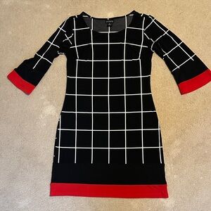 Enfocus Studio Black and White Grid Dress with Red Accents